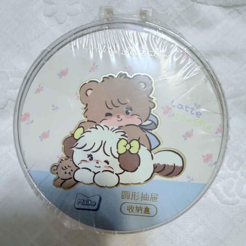 🆕 Mikko Illustrations "Latte and Soufflé" Round Drawer Storage Box.